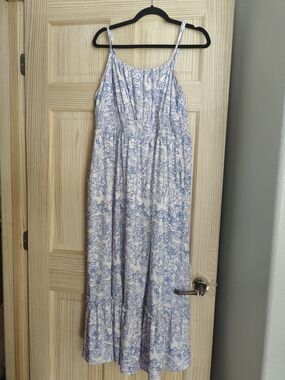 Grace Karin White Maxi Dress with Blue Floral Print
